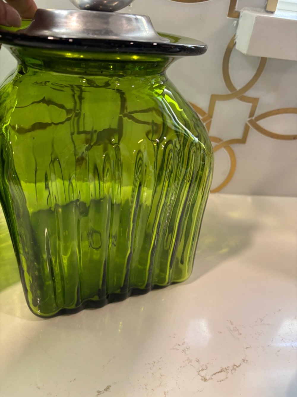 3 Vintage Hand Blown Glass Kitchen Canisters Jars Pewter Tops Fruit Apples Pear - Picture 10 of 15